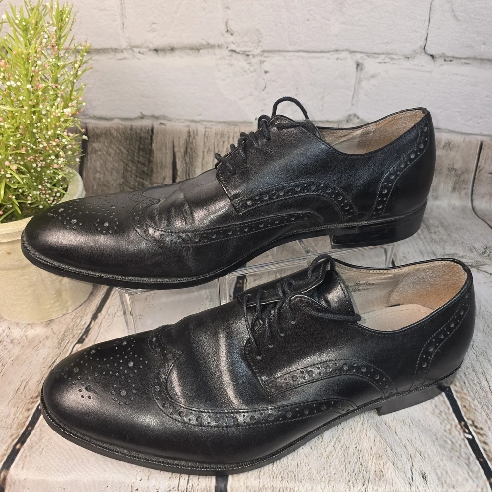 JOSEPH ABBOUND BOWIE BLACK LEATHER WINGTIP OXFORD DRESS SHOES BLACK MENS 9.5